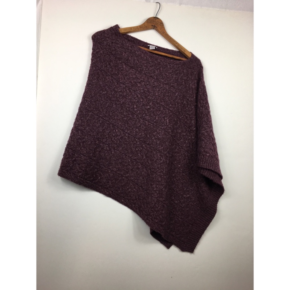 J Jill Womens Purple Cable Sweater Poncho Asymmetrical O/S